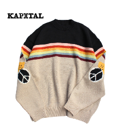KAPITAL 5G綿ニットRAINBOW&PECKISH RAINBOWYクルーセーターbk