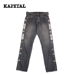 KAPITAL 14oz ブラックデニム5PモンキーCISCO(スタッズリメイク)